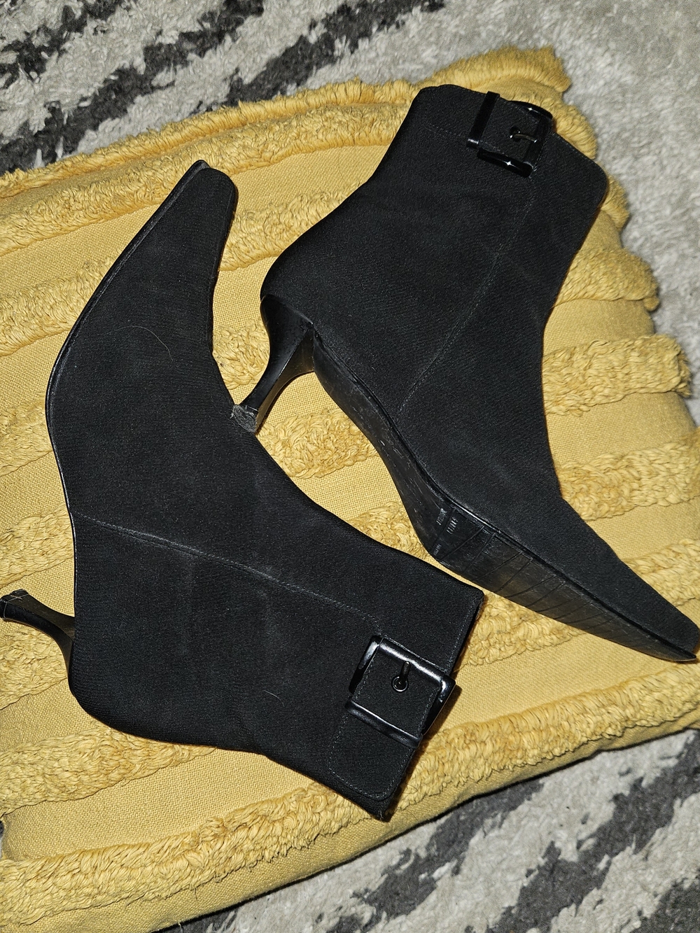 Women's Black Suede Ankle Boots with Buckle Detail